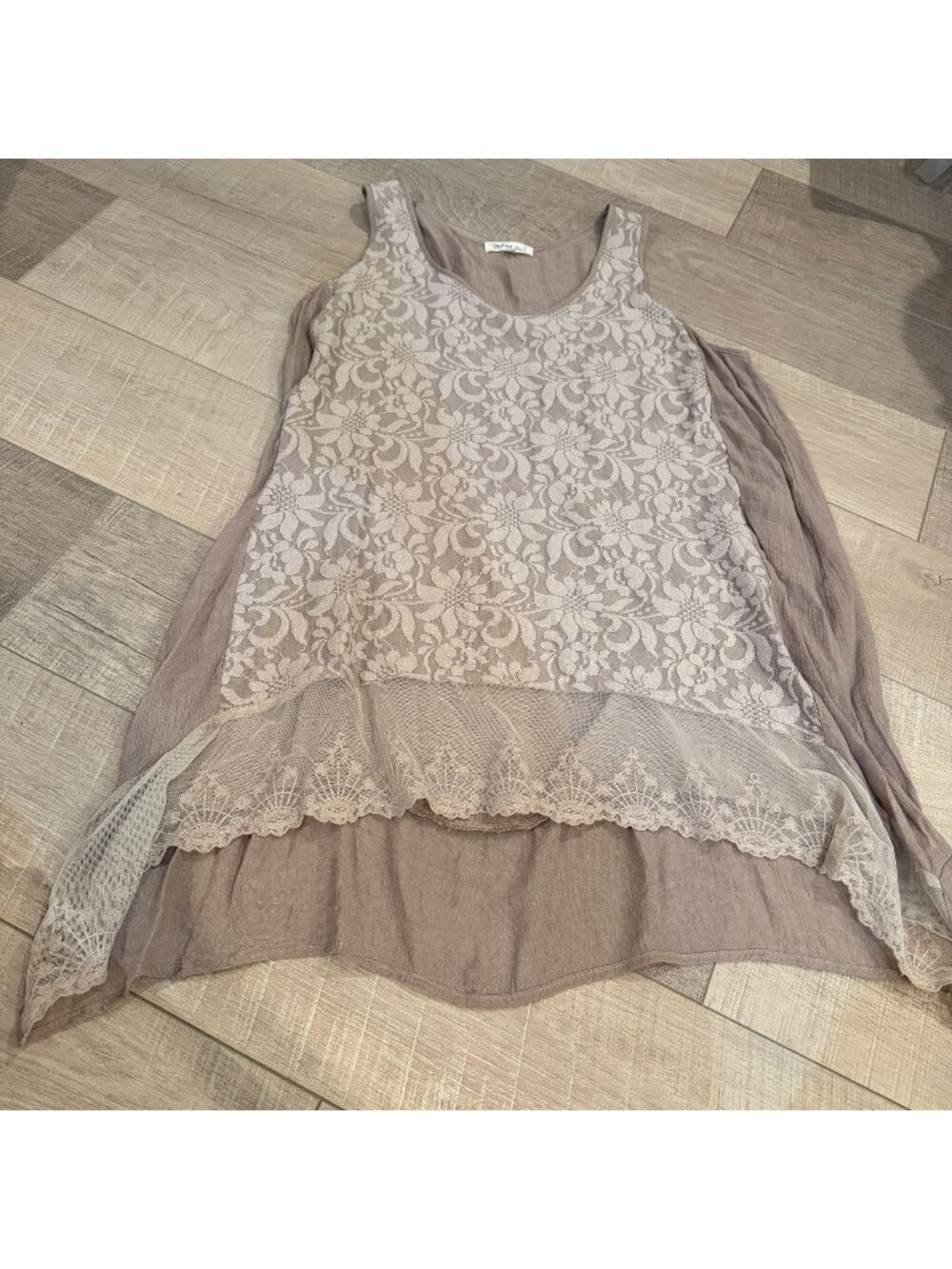 INDIGO SOUL WOMENS XL BOHO SLEEVELESS TAN SHIRT